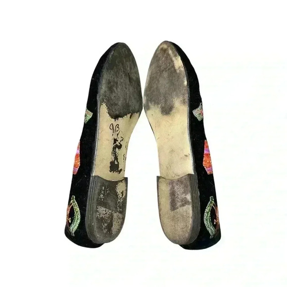 Pritzi Vintage 90s Black Velvet Embroidered Christmas Flats, size 7.5 - Picture 6 of 7